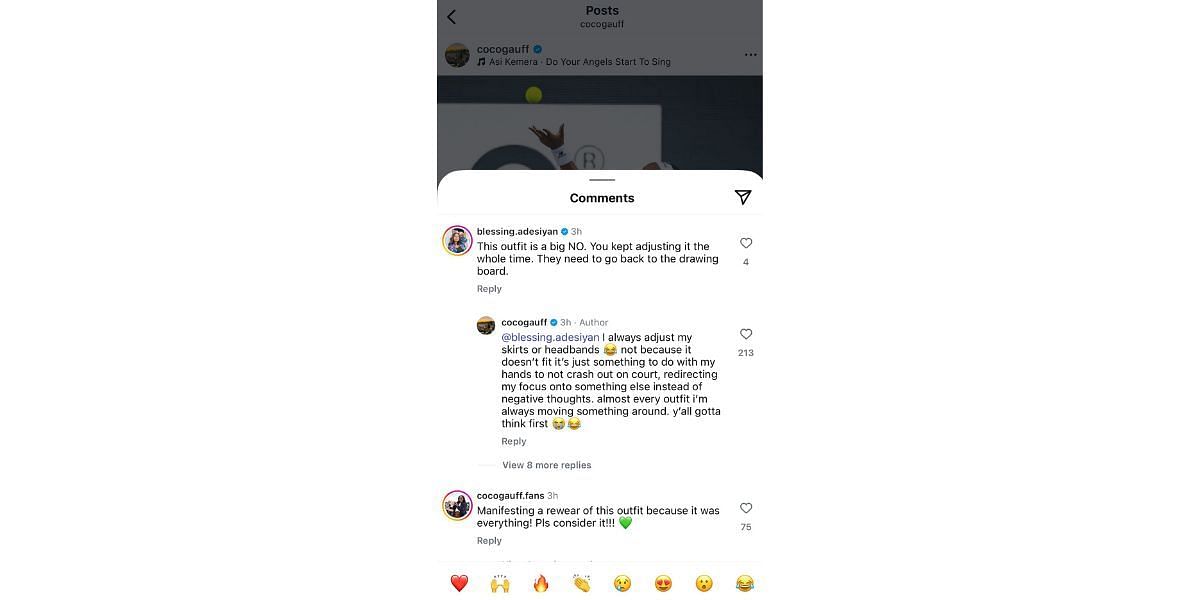 Coco Gauff's comment on Instagram